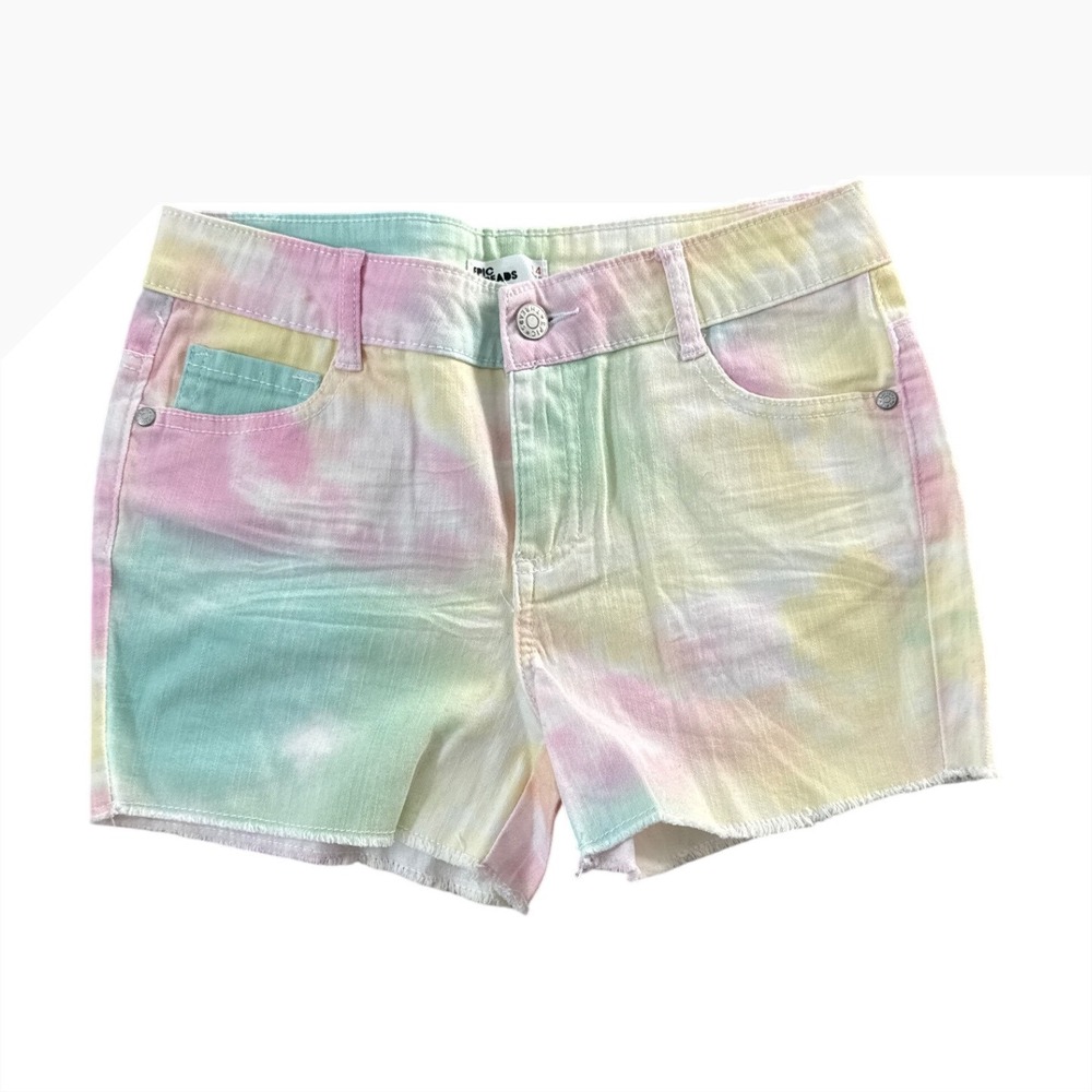 Epic‎ Threads Kids Tie Dye Denim Shorts Rainbow Pastel Cutoff Size 14